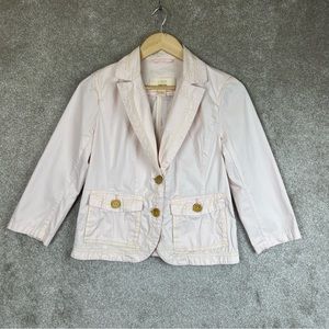 J Crew Jacket Womens Small Pink Cotton 3/4 Sleeve Button Front Pockets- 9179*
